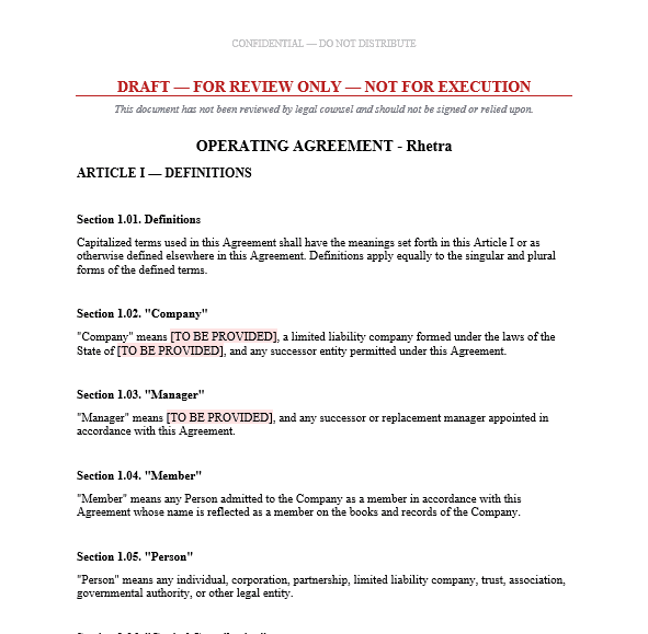 Operating Agreement generated by Rhetra